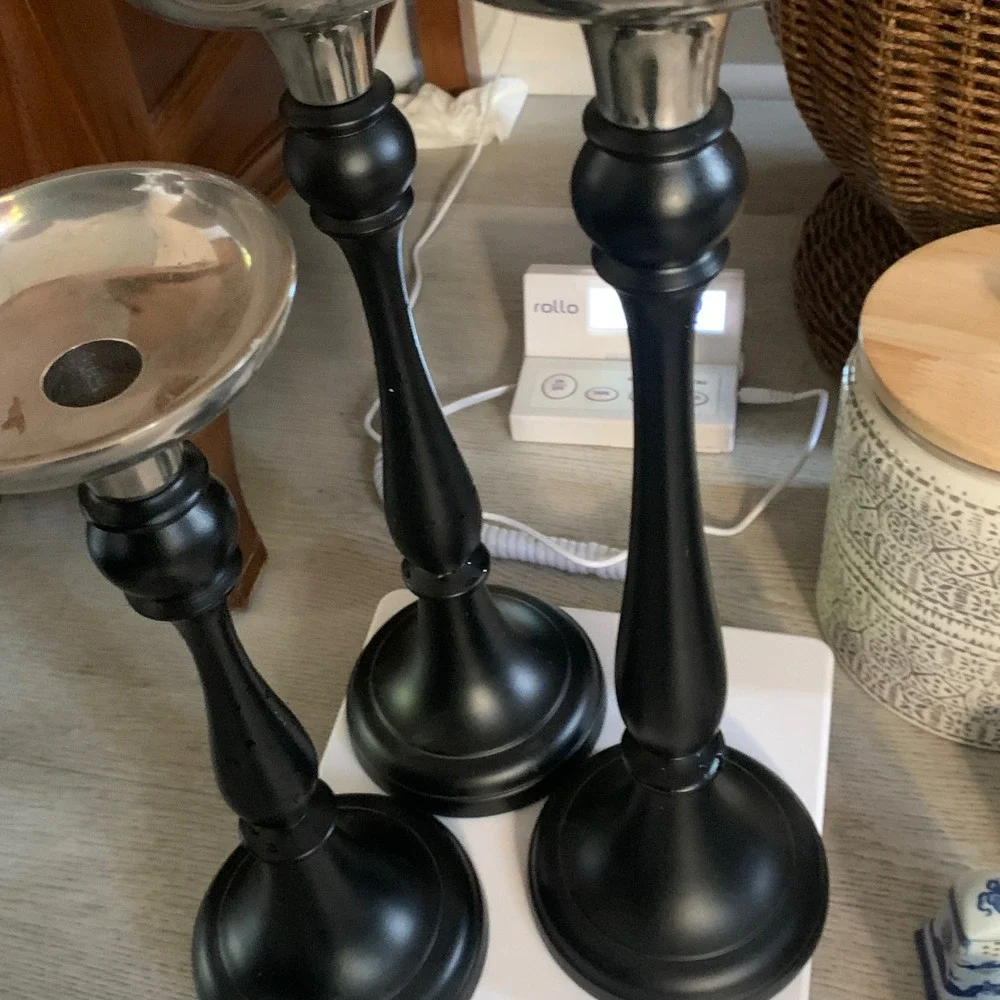 Set of 3 MCM black chrome candle‎ holder's classic elegant minimalist